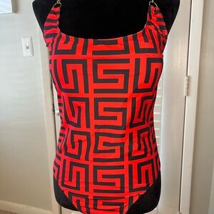 Fashion Nova Red and Black Patterned Swimsuit